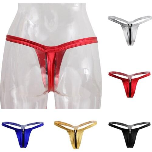 Sexy Womens Leather Zip Up Open Front Thong Underwear G String Nightwear