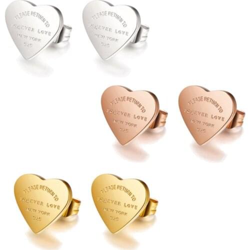 Minimalism Stainless Steel Love Forever Heart Stud Earrings Gold Plating Earrings Party Wedding Fashion Jewelry Unisex