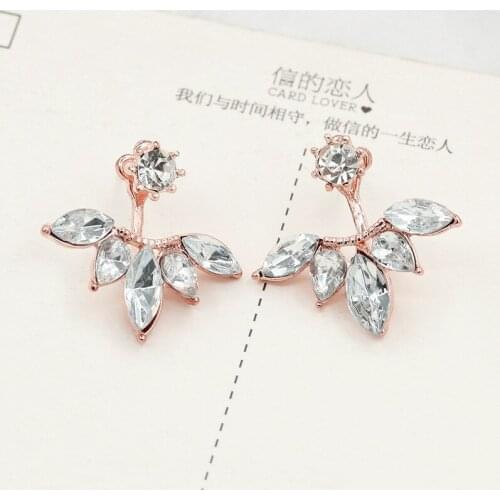 Crystal Flower Stud Earrings Women Double Side Earring Rose Gold Silver Rhinestone Zircon Charm Ear Jewelry Accessories
