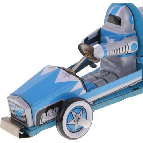 Blue Classic Race Car Racer Tin Toy Collectible Clockwork Kids Wind Up Toys