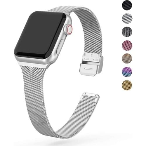 Slim Watch Band for Apple Watch SE 6/5/4/3/2/1 42MM 44MM Metal Bracelet Loop Strap for iWatch Series 38MM 40MM Wrist Watchband