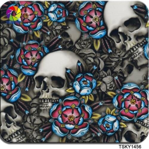 TSAUTOP Size 0.5m x 20m immersion movies water transfer printing liquid image skull and flame WDF1456