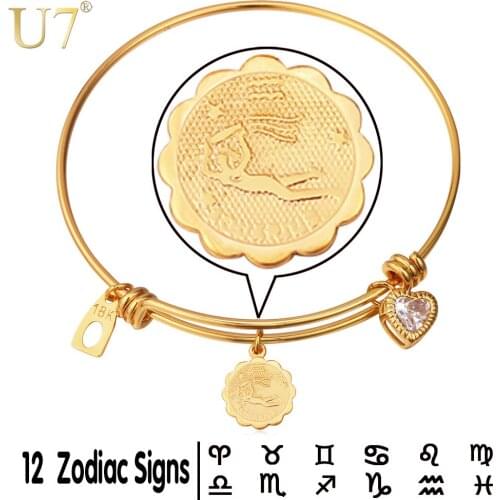 U7 Constellation Jewelry Trendy Aquarius Zodiac Bracelets Bangles For Women Zirconia Friendship Birthday Gift H678