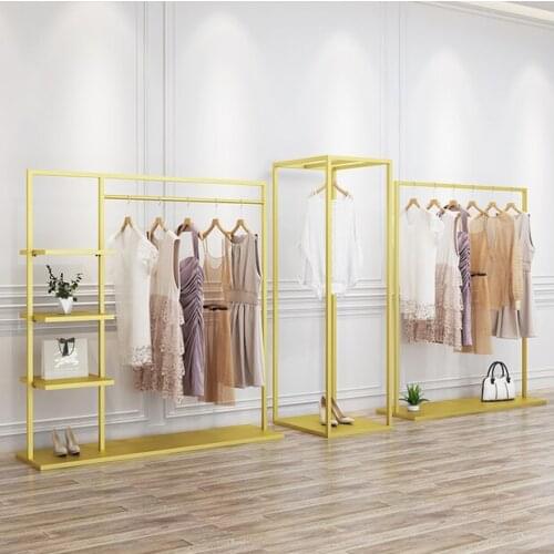 Clothing store display rack special for womens clothing store golden clothes rack landing clothes rack hanging rod