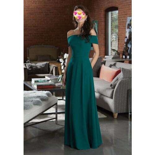 Boat Neck Bridesmaid Dresses 2020 Green Chiffon Prom Party Gowns Wedding Guest Maid Of Honor Dress Beach Style