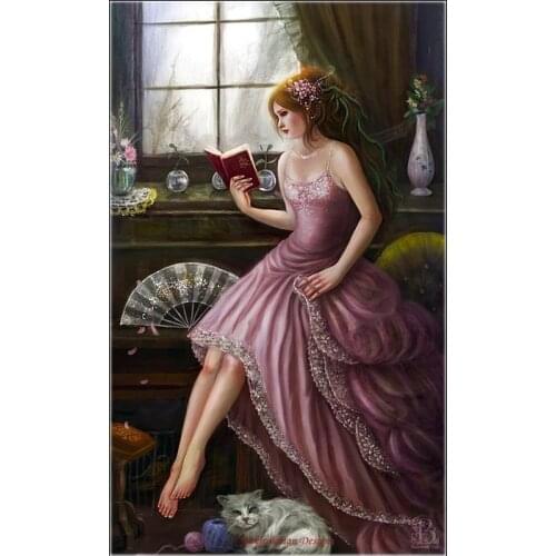 Counted Cross Stitch Kits Needlework Embroidery - Crafts 14 ct Aida DMC Color DIY Arts Handmade Home Decor - Leisure Reading