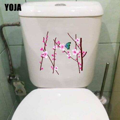 YOJA 21.7X20.2CM Butterflies On Plum Blossoms Home Wall Decor Toilet Sticker Decal T3-1325