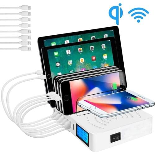 Multi USB Charger Qi Fast Quickly Wireless Charger For Iphone 8 X 11 Pro Samsung S10 LCD Display 8 Port Carregador Dock Station