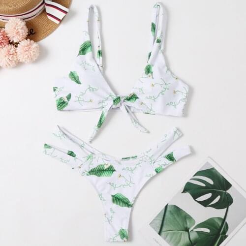 Leaf Print Bikinis Women Thong Swimsuit Bikini 2021 Sexy Push Up Swimwear Low Waist Bathing Suit Summer Bikinis Suit Swim #G2