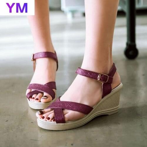 2021 Women Wedge Sandals Female Platform Bohemia High Heel Sandals Fashion Ankle Strap Open Toe Ladies Shoes Zapatos De Mujer