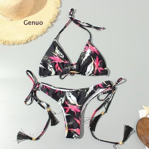 Womens Push Up Two Piece Bikini Swimsuits Sexy 2021 Summer Hot Bathing Suit Triangle Side Knot Thong Swimwear Padded Adjustable