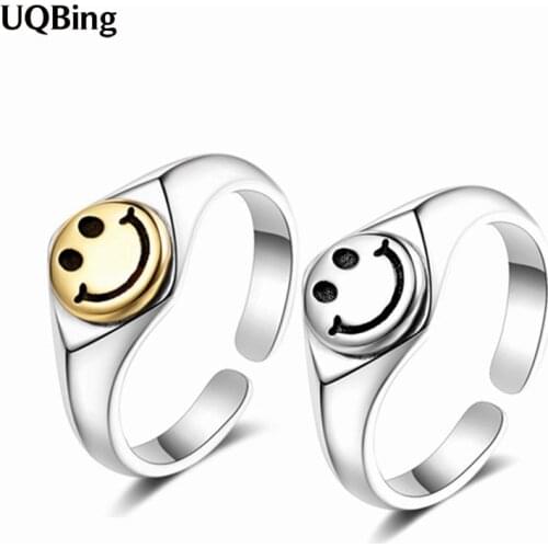 Drop Shipping Fashion New 925 Sterling Silver Geometric Smile Face Rings Women Christmas Gifts