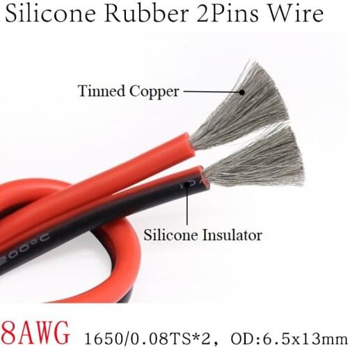 1M 8AWG 2Pins Ultra Soft Silicone Rubber Copper Electric Wire Black Red LED Lighting Lamp DIY Connector Cable Extension Line