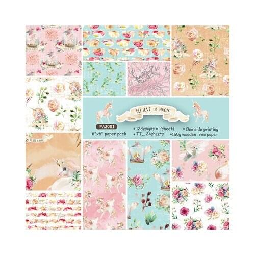 12 Sheets Believe In Magic Unicorn Scrapbooking Pads Paper Origami Art Background Paper Card Making DIY Scrapbook Paper Craft