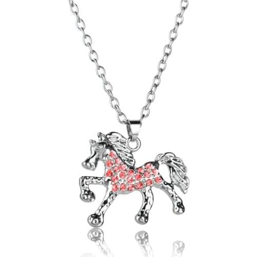 12PC Wholesale Chain Red Crystal Rhinestone Horse Pendant Necklace Charm Women Men Pat Lover Birthday Party Friends Family Gifts