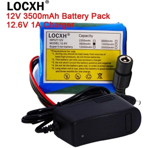 12V 2200mAh 3000mAh 3500mAh Li-ion Batteries Rechargeable 18650 Lithium Battery Pack Capacity DC 12.6v CCTV Camera+1A Charger