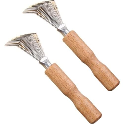 2PCS Comb Cleaning Claws Metal Comb Hair Removal Tool Wooden Handle Comb Cleaner Cleaning Claw Cleaning Supplies