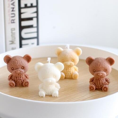 3 Teddy Bear Candle Silicone Mold for DIY Handmade Mousse Ice Tray Ornaments Plaster Candle Jewelry Kids Toys Key Chain Mould
