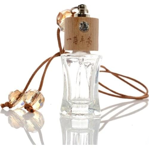 5ML Transparent Glass Color Rope Wood Cover Car Hanging Perfume Glass Empty Bottle F20172921