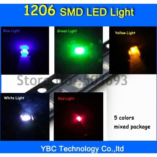 5valuesx40pcs=200pcs 1206 LED SMD Ultra Bright Red/Green/Blue/White/Yellow LED Diode Light