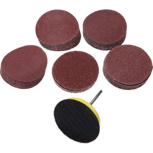 50pcs 60/80/120/150/180# Grits Sanding Disc Pads Circular Sandpaper Discs 2'' For Abrasive Tools Accessories With Extension Rod