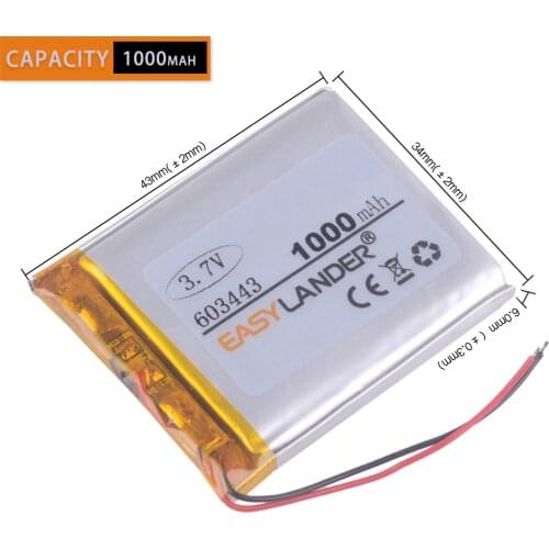 603443 3.7V 1000mAh Lithium li-Polymer Li-ion Rechargeable Battery For Mp3 MP4 MP5 GPS PSP DVR E-Book mobile electronic part