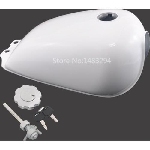 White Motorcycle 9L 2.4 Gallon Fuel Tank Gas Protection Cover Keys Fits For Suzuki GN125 GN 250 Models