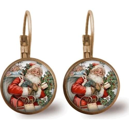 Bohemia Glass Cabochon Santa Claus Big Earring Women Fashion Ethnic Round Ear Pendant Dangle Earrings Brincos Christmas Gift