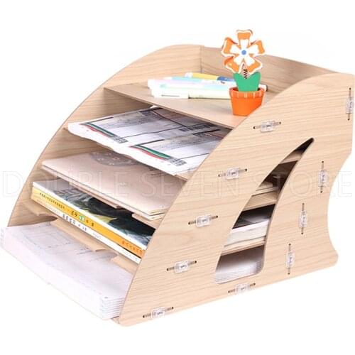 Wooden A4 paper file management storage box desktop office finishing grid multi cell rack