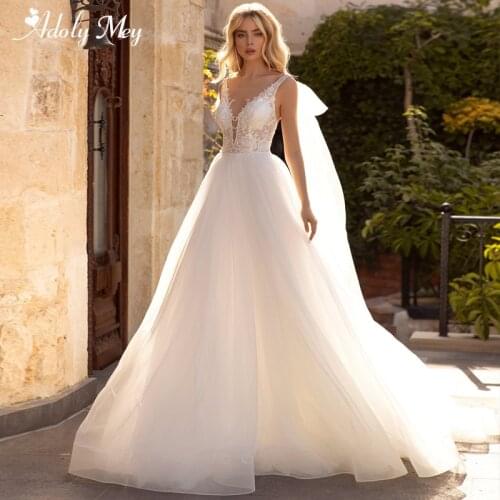 Adoly Mey Elegant Scoop Neck Spagnetti Straps Bride A-Line Wedding Dress Luxury Beaded Appliques Customized Bohemian Bridal Gown