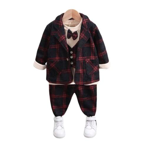 Fashion Winter Baby Boys Clothes Suit Children Gentleman Cotton Coat T-Shirt Pants 3Pcs/sets Toddler Casual Costume Kids Outfits