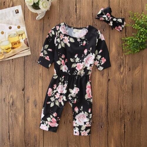 New Spring Autumn Baby Clothes Girls Floral Romper Fashion Baby Girls Jumpsuit with butterfly Head Band