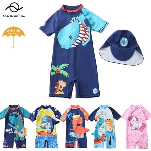 Swimsuit Kids 2021 New Dinosaur Print Baby Boy Swimming Suit Infant Toddler Children Sunscreen Beach Bathing Suit for Boys Girls
