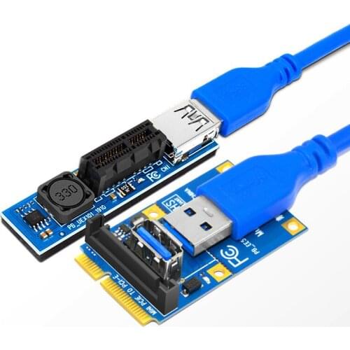 Mini PCI-E to PCI-E X1 Riser Card PCI Express X1 Slot Dual SATA Power Connector 60cm USB 3.0 Cable Extension Port Adapter Raiser