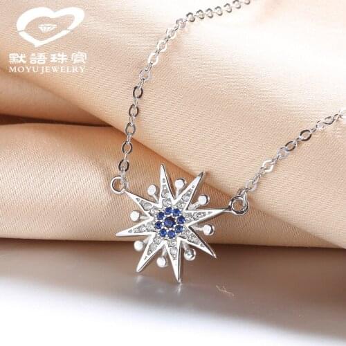 Fashion sunflower 925 sterling silver pendant necklace female Korean floral S925 rhinestone cz necklace set cross chain