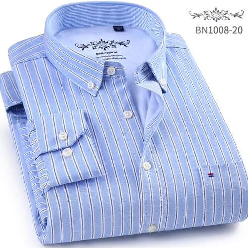 2019 Winter new Thick striped mens Oxford shirts Casual Slim Fit men long sleeve dress shirts plus velvet male shirt homme