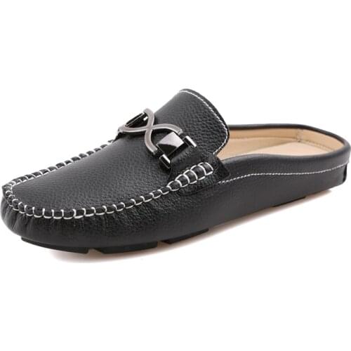 Men Half Slippers Summer Slip On Comfortable Outside Mens Slipper Shoes Leather Handmade Sewing Casual Driving Shoes