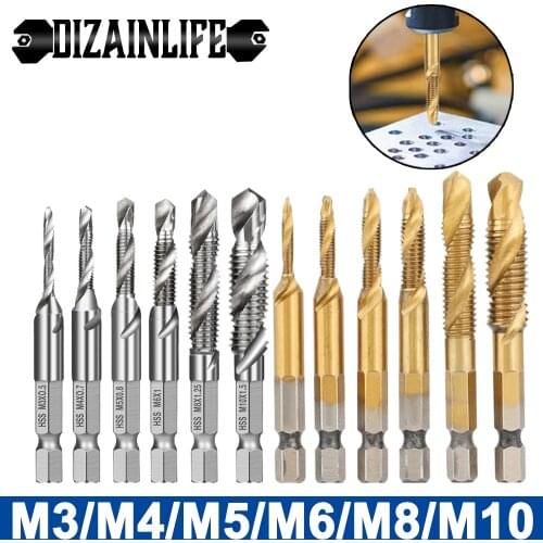 Thread Tap Drill Bits Set Hex Shank Metric HSS Screw Tapping Bit Compound Machine Screws Spiral Twist Drill Hand Tools