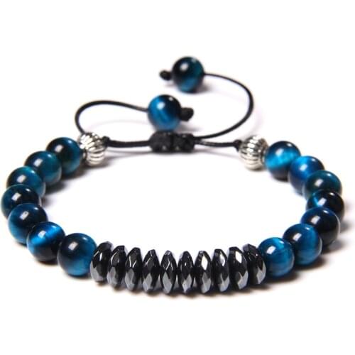 Natural Tiger Eye & Hematite Stone Braided Bracelet Adjustable Yoga Healing Beads Bracelet Jewelry for Women Men Pulseras Mujer