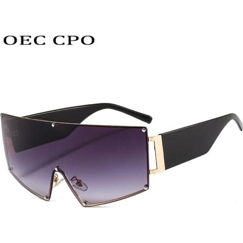 Oversized Rimless Sunglasses Women Brand Designer Metal One Piece Sun Glasses Men Shades Steampunk Irregular Female Glasses O686