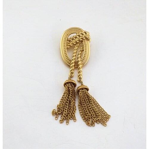 2018 New European and American retro matt gold hanging spike braided hemp rope tassel fashion personality female brooch