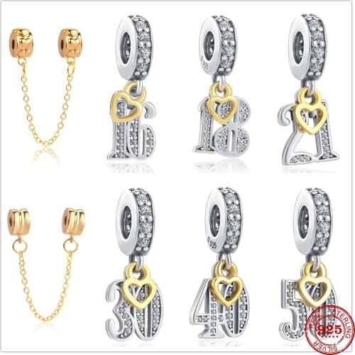 New 925 Sterling Silver Numbers 16 18 21 30 40 50 Pendant Charm Fit Original Charms Pandora Bracelet Dangle Bead Jewelry making