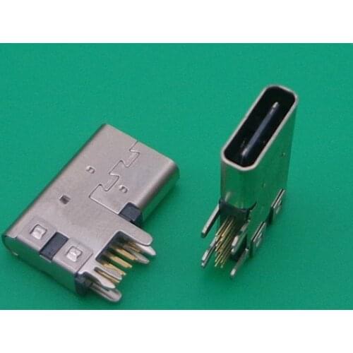2pcs USB 3.1 Type C Connector 14 Pin Female Socket receptacle Through holes PCB Flag Type Angle 90 Degree Shield 3A 100V