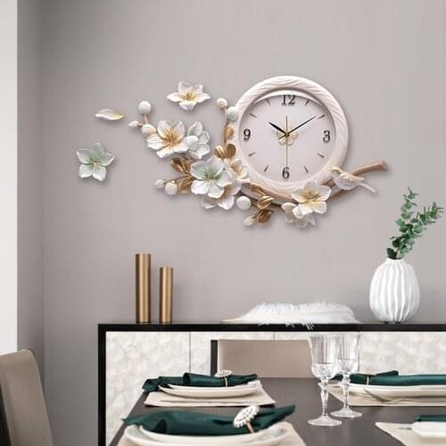 Luxury Emboss Restaurant Mute Wall Clocks Resin Crafts Decoration Home Livingroom Sofa Background 3D Wall Sticker Mural Ornament