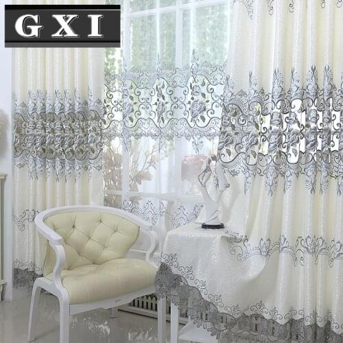 GXI Luxury Gray Curtains with Embroidery for Living Room Bedroom Window Treatment Sheer Tulle Kitchen Drapes