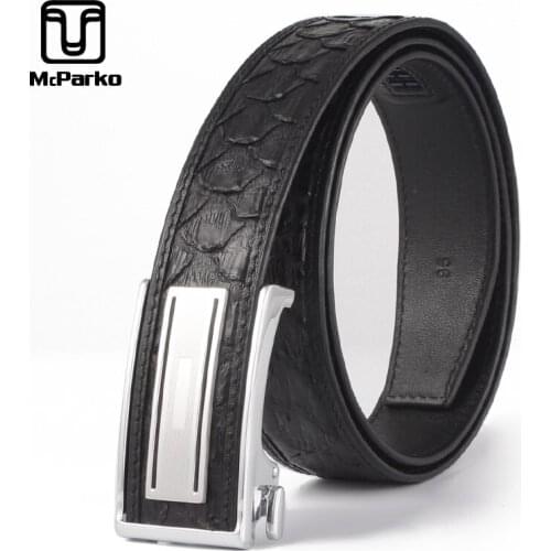 McParko Luxury Men Leather Belt Automatic Buckle Genuine Leather Python Belt Men Business Suit Belts Elegant Black Males Straps