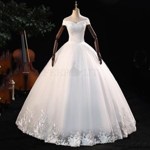 Boat Neck Wedding Dress 2021 New Vestido De Noiva Real Photo Lace Up Ball Gown Princess Luxury Lace Robe De Mariee Customize