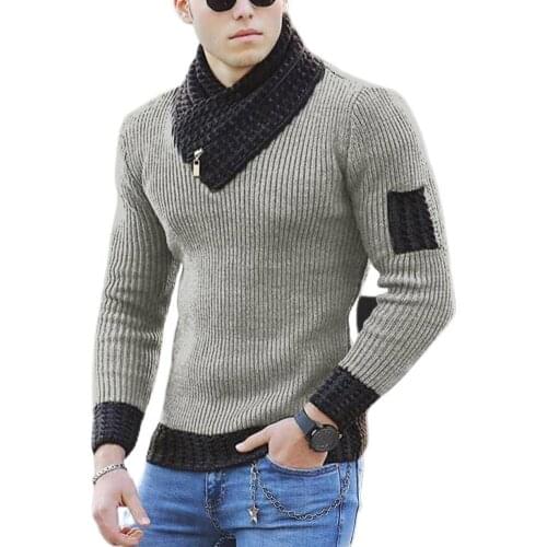 Men Sweater Long Sleeve Scarf Collar Soft Color Block Slim- Fit Casual Warm Sweater Loose Streetwear Stylish Pullovers Autumn