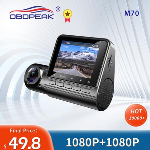 OBDPEAK M70 Pro Dash Cam Dual Lens Speed and GPS Coordinates Cam Parking Monitor Night Vision Car DVR 1080P Rear Camera 24H Park