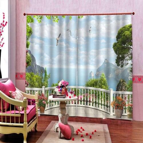 Balcony Seaside Misty Scenery Curtain Photo Print For Living room Bedroom Blackout Drapes Indoor Decor Customizable any size